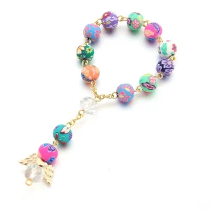 Pulsera Religiosa con Virgen de Guadalupe – Cuentas de Arcilla para Bautizo o Primera Comunión