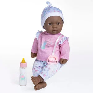 Muñeca La Baby afroamericana 40 cm para dormir con pijama, chupete y biberón