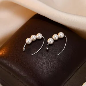 Aretes enhebrador de Plata Pura 999 con Tres Perlas –  Cierre de Gancho