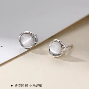 Pendientes de Plata 999 para Mujer – Con Piedra Ojo de Gato, Símbolo de Intuición y Equilibrio