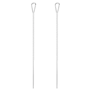 Aretes Enhebrador Largos de Plata Pura S999 con Gota de Agua y Cadena Colgante