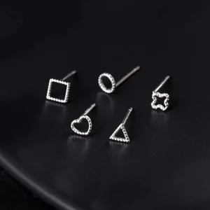 Pendientes de Botón Siluetas Geométricas en Plata Pura S999 – Diseño Minimalista y Elegante