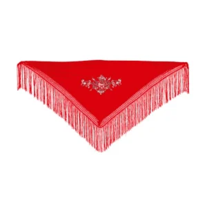 Mantón Chulapa Rojo Bordado con Flecos – Tamaño Pequeño