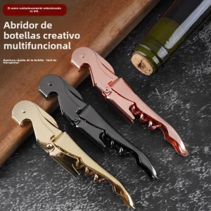 Sacacorchos Oro Rosa, Dorado y Negro Metálico – Abridor de Vino de Acero Inoxidable